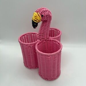 Hello Summer Ciroa Pink Flamingo Resin Wicker Napkin Utensil Holder Picnic BBQ